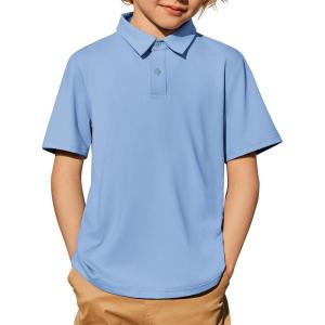 Arshiner Boys Polo Shirt Golf Stripe Short Sleeve Button Performance Sport Collared Shirts for Kids Size 4-12 Years(Blue)