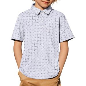 Arshiner Boys Polo Shirt Golf Stripe Short Sleeve Button Performance Sport Collared Shirts for Kids Size 4-12 Years(Golf Crossed Clubs)