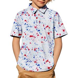 Arshiner Boys Polo Shirt Golf Stripe Short Sleeve Button Performance Sport Collared Shirts for Kids Size 4-12 Years(Multicolor Ink Art)