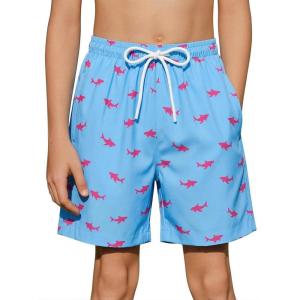 Arshiner Boys Swim Trunks Quick Dry Bathing Suit Boys Swim Shorts Stretch Swimsuit 6-14 Years(Shark – Aqua Green Red)