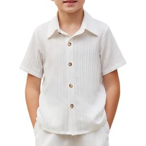 Arshiner Boys White Button Down Shirt Short Sleeve Boys Summer Outfits Size 6（4-5years）