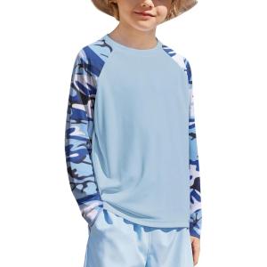 Boys UPF 50+ Rash Guard Swim Shirts Long Sleeve Quick Dry UV Sun Protection SPF Water Shirts for Boys and Girls(Light Blue)