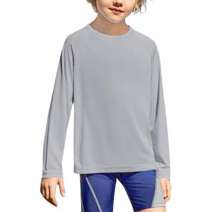 Boys UPF 50+ Rash Guard Swim Shirts Long Sleeve Quick Dry UV Sun Protection SPF Water Shirts for Boys and Girls(Light Grey)