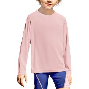 Boys UPF 50+ Rash Guard Swim Shirts Long Sleeve Quick Dry UV Sun Protection SPF Water Shirts for Boys and Girls(Light Pink)