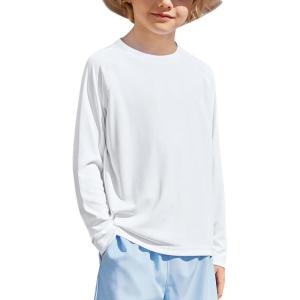 Boys UPF 50+ Rash Guard Swim Shirts Long Sleeve Quick Dry UV Sun Protection SPF Water Shirts for Boys and Girls(White)