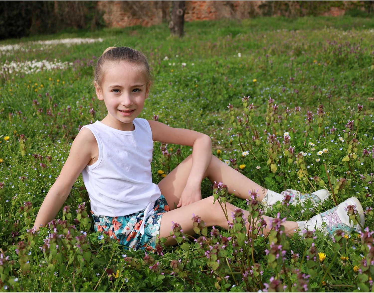 image:imageArshiner Girls 2 Piece Outfits Tie Knot Tank Top and Paperbag Waist Pocketed Summer Short SetsWhite Orange Flower