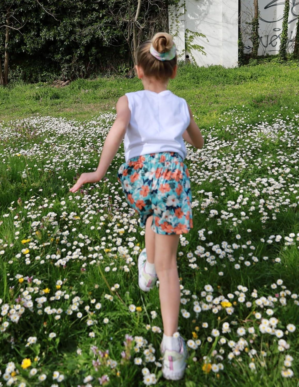 image:imageArshiner Girls 2 Piece Outfits Tie Knot Tank Top and Paperbag Waist Pocketed Summer Short SetsWhite Orange Flower