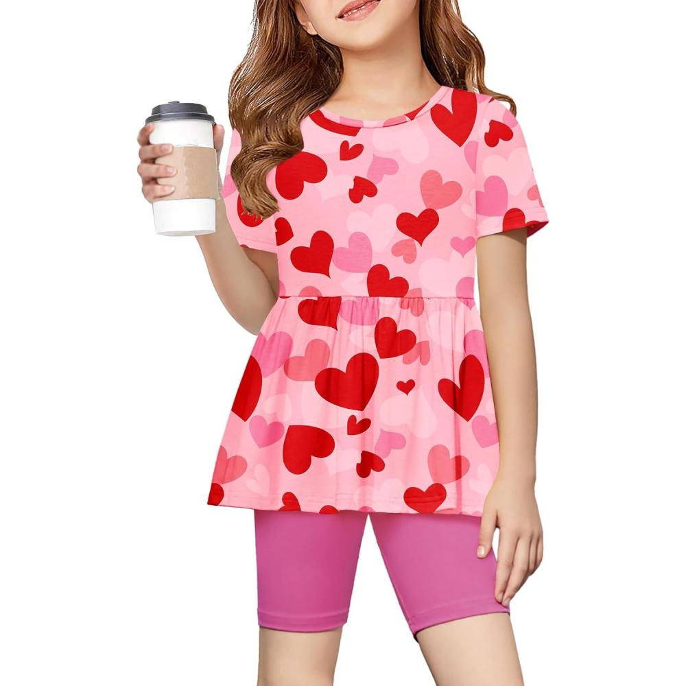 image:imageArshiner Girls Summer Outfits Short Sleeve Ruffle Hem Top and Biker Shorts Set Girl Clothes 415 YearsHeart