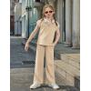 Arshiner Girls 2 Piece Outfits Summer Clothes Short Sleeve Crewneck Tops Wide Leg Pants Trendy Clothing Sets(Khaki)