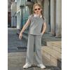 Arshiner Girls 2 Piece Outfits Summer Clothes Short Sleeve Crewneck Tops Wide Leg Pants Trendy Clothing Sets(Light Grey)