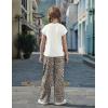 Arshiner Girls 2 Piece Outfits Summer Clothes Short Sleeve Crewneck Tops Wide Leg Pants Trendy Clothing Sets(White-leopard)