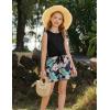 Arshiner Girl’s 2 Piece Outfits Tie Knot Tank Top and Paperbag Waist Pocketed Summer Short Sets(Black Hawaii Flower)