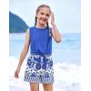 Arshiner Girl’s 2 Piece Outfits Tie Knot Tank Top and Paperbag Waist Pocketed Summer Short Sets(Blue Flower)