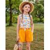 Arshiner Girl’s 2 Piece Outfits Tie Knot Tank Top and Paperbag Waist Pocketed Summer Short Sets(Orange Flower)