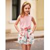 Arshiner Girl’s 2 Piece Outfits Tie Knot Tank Top and Paperbag Waist Pocketed Summer Short Sets(Pink Flower)