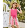 Arshiner Girl’s 2 Piece Outfits Tie Knot Tank Top and Paperbag Waist Pocketed Summer Short Sets(Rainbow Colored Stripe)