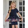 Arshiner Girls Summer Outfits Short Sleeve Ruffle Hem Top and Biker Shorts Set Girl Clothes 4-15 Years(Black Floral)