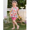 Arshiner Girls Summer Outfits Short Sleeve Ruffle Hem Top and Biker Shorts Set Girl Clothes 4-15 Years(Pink Floral)