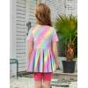 Arshiner Girls Summer Outfits Short Sleeve Ruffle Hem Top and Biker Shorts Set Girl Clothes 4-15 Years(Rainbow Leopard)