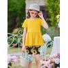 Arshiner Girls Summer Outfits Short Sleeve Ruffle Hem Top and Biker Shorts Set Girl Clothes 4-15 Years(Sunflower)