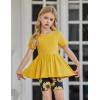 Arshiner Girls Summer Outfits Short Sleeve Ruffle Hem Top and Biker Shorts Set Girl Clothes 4-15 Years(Sunflower)