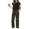 Arshiner Girls 2 Piece Outfits Summer Clothes Short Sleeve Crewneck Tops Wide Leg Pants Trendy Clothing Sets(Black-camouflage)