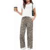 Arshiner Girls 2 Piece Outfits Summer Clothes Short Sleeve Crewneck Tops Wide Leg Pants Trendy Clothing Sets(White-leopard)