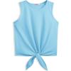 Arshiner Girl’s 2 Piece Outfits Tie Knot Tank Top and Paperbag Waist Pocketed Summer Short Sets(Blue Colorful Leaf)