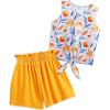 Arshiner Girl’s 2 Piece Outfits Tie Knot Tank Top and Paperbag Waist Pocketed Summer Short Sets(Orange Flower)