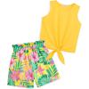 Arshiner Girl’s 2 Piece Outfits Tie Knot Tank Top and Paperbag Waist Pocketed Summer Short Sets(Yellow Flower)