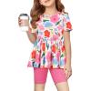 Arshiner Girls Summer Outfits Short Sleeve Ruffle Hem Top and Biker Shorts Set Girl Clothes 4-15 Years(Pink Floral)