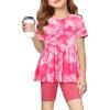 Arshiner Girls Summer Outfits Short Sleeve Ruffle Hem Top and Biker Shorts Set Girl Clothes 4-15 Years(Pink Tie Dye)
