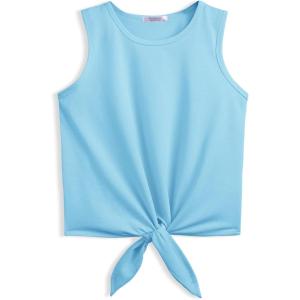Arshiner Girl’s 2 Piece Outfits Tie Knot Tank Top and Paperbag Waist Pocketed Summer Short Sets(Blue Colorful Leaf)