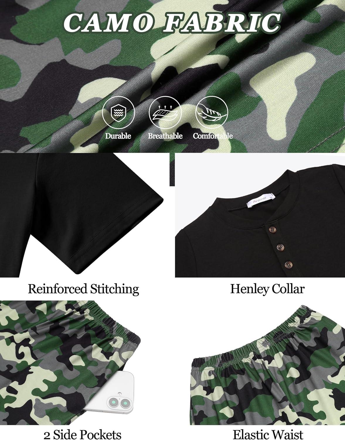 image:imageArshiner Boys Summer Clothing Sets 3button Short Sleeve Tee and Shorts Casual Outfits for 512 YearsBlack Jungle Camo