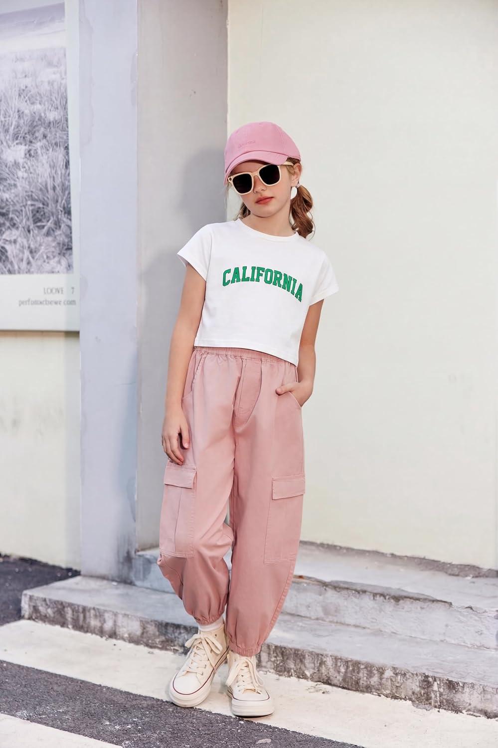 image:imageArshiner Girls 2 Piece Outfit Summer Drop Shoulder Batwing Sleeve Tops and Paperbag Waist Shorts Set Cute Clothing Size 614Whitegreen