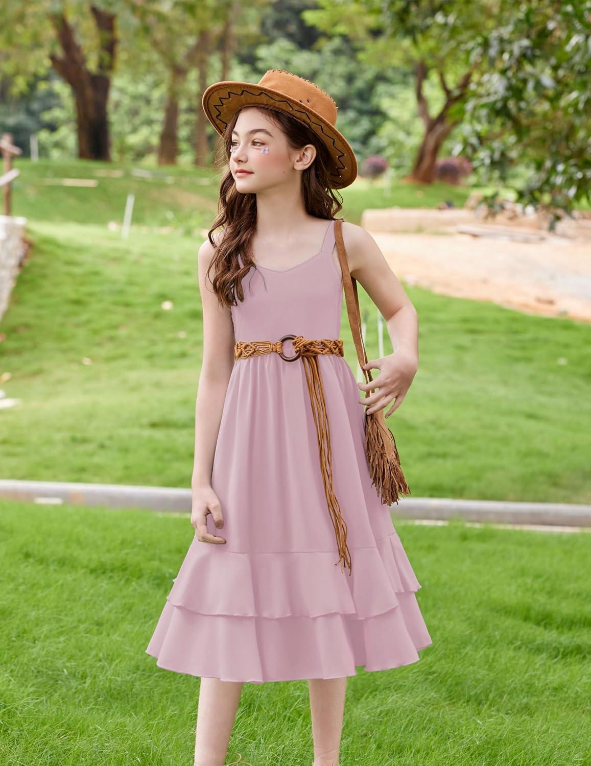image:imageArshiner Girls Cami Summer Dress Casual Sleeveless Sundress with Pockets for 514 YPink