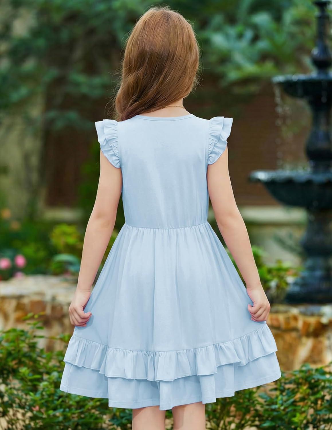 image:imageArshiner Girls Dress Tween Boho Flutter Sleeve Tiered A Line Summer Dresses with PocketsBlue