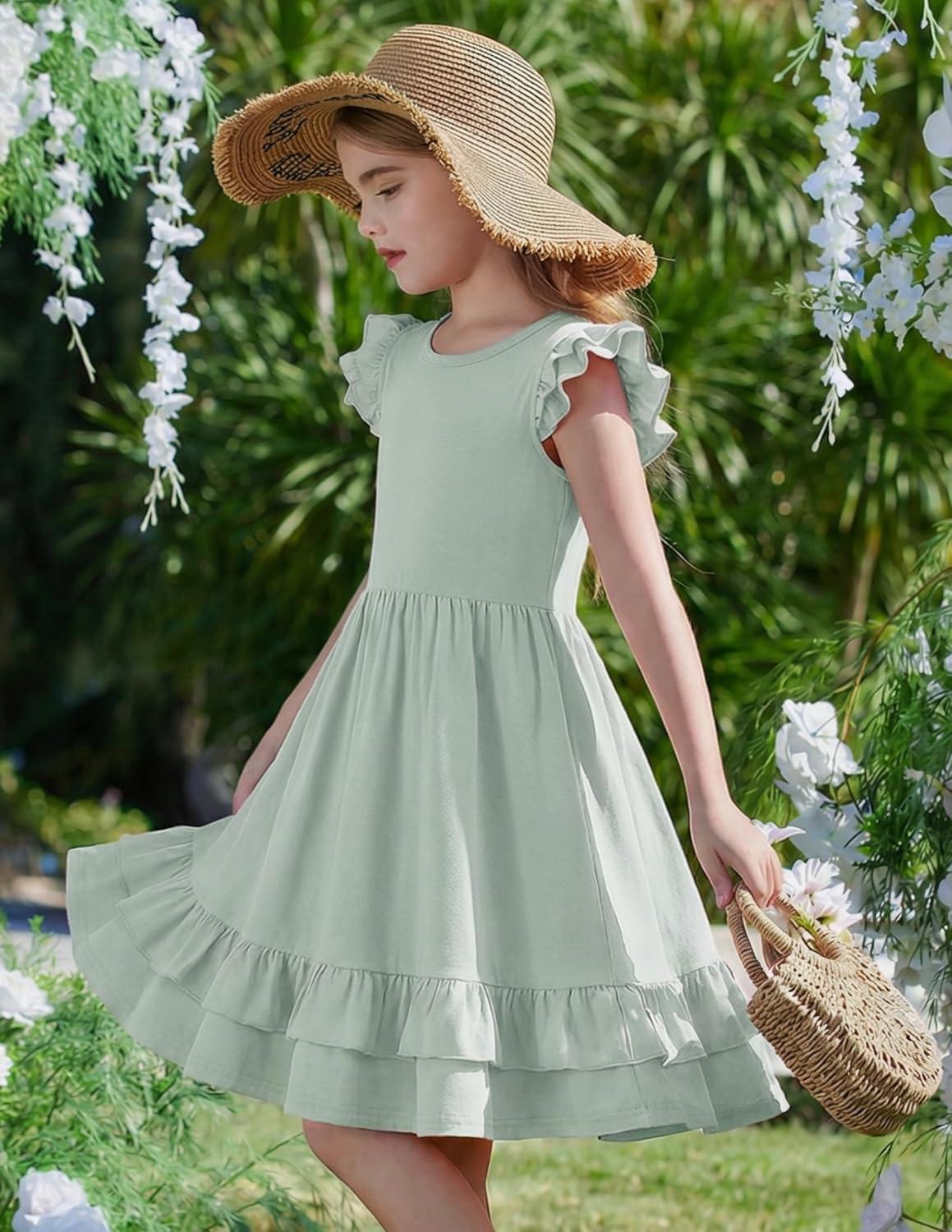 image:imageArshiner Girls Dress Tween Boho Flutter Sleeve Tiered A Line Summer Dresses with PocketsLight Green