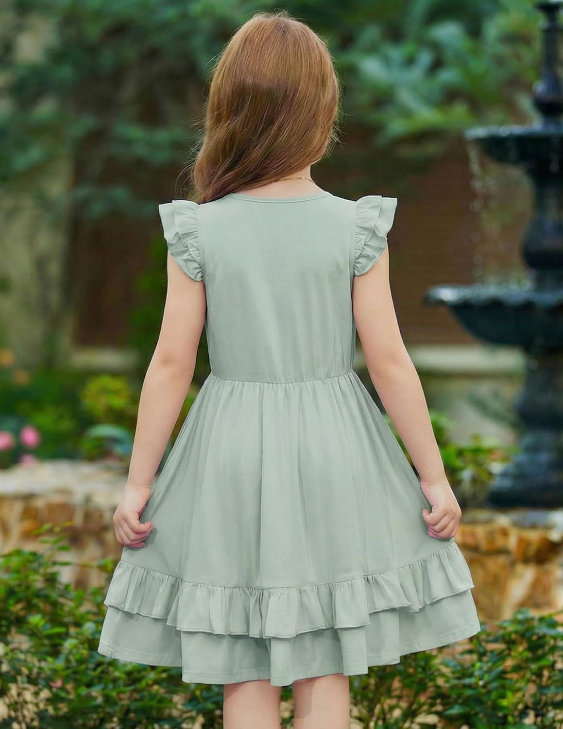 image:imageArshiner Girls Dress Tween Boho Flutter Sleeve Tiered A Line Summer Dresses with PocketsLight Green