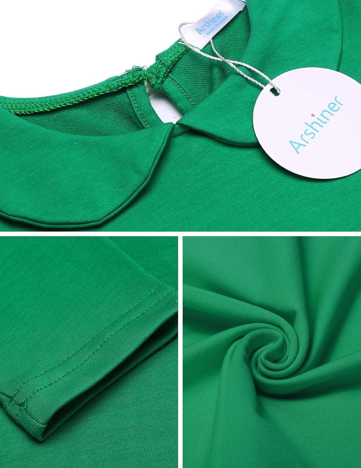 image:imageArshiner Girls Long Sleeve Dress Casual Vintage Peter Pan Collar Swing Party Dress Age 314 YearsGreen