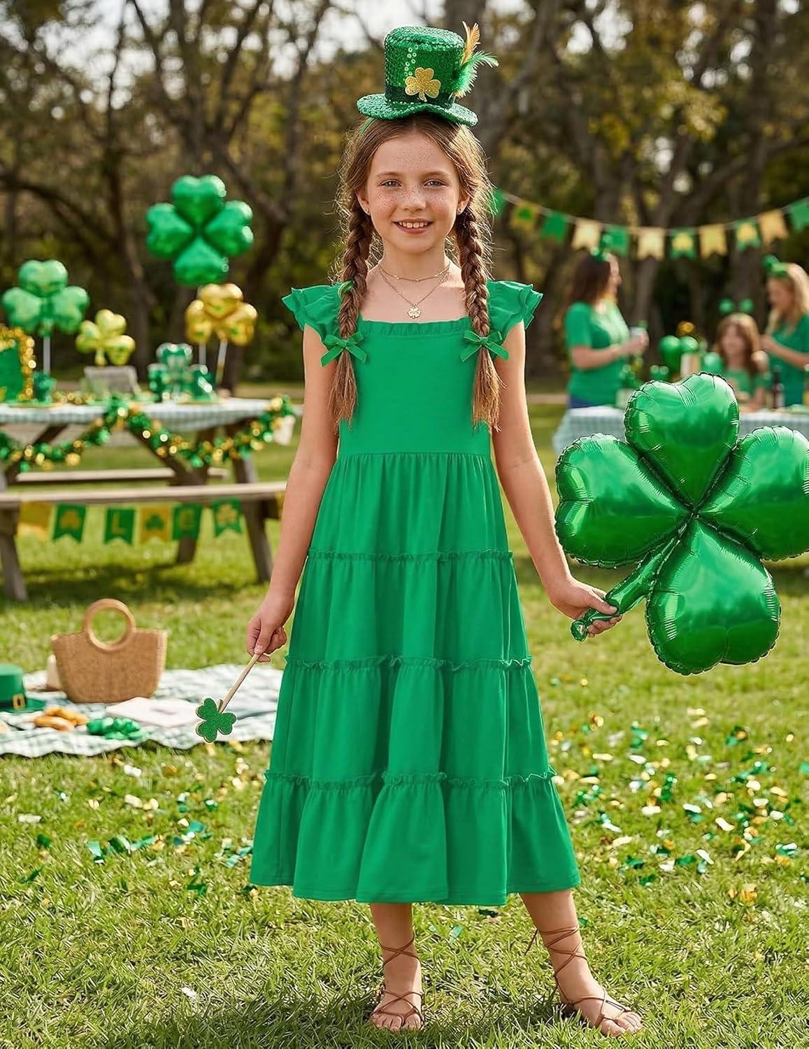 image:imageArshiner Girls Maxi Summer Short Flutter Sleeve Casual Dress with Pockets for 414 YGreen