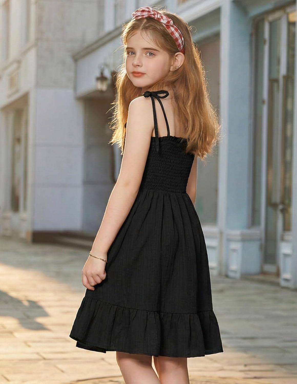 image:imageArshiner Girls Summer Dress Tween Spaghetti Strap Smocked Casual Beach Sundress with Pockets 614YBlack