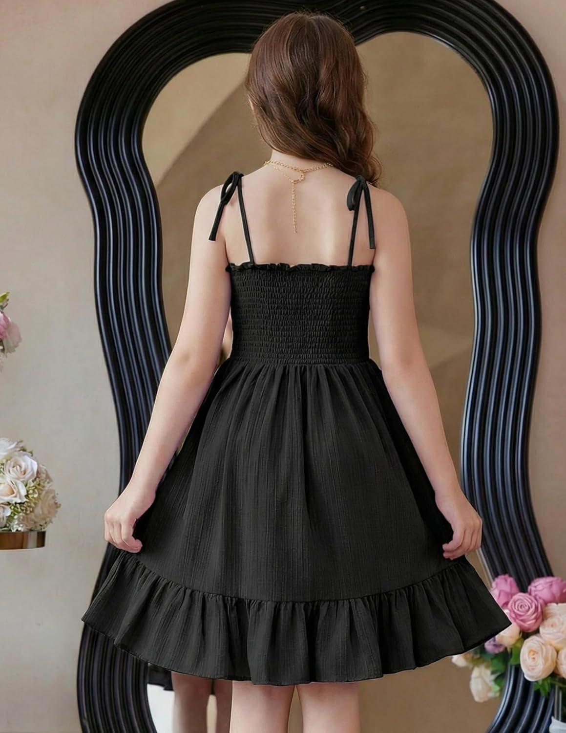 image:imageArshiner Girls Summer Dress Tween Spaghetti Strap Smocked Casual Beach Sundress with Pockets 614YBlack