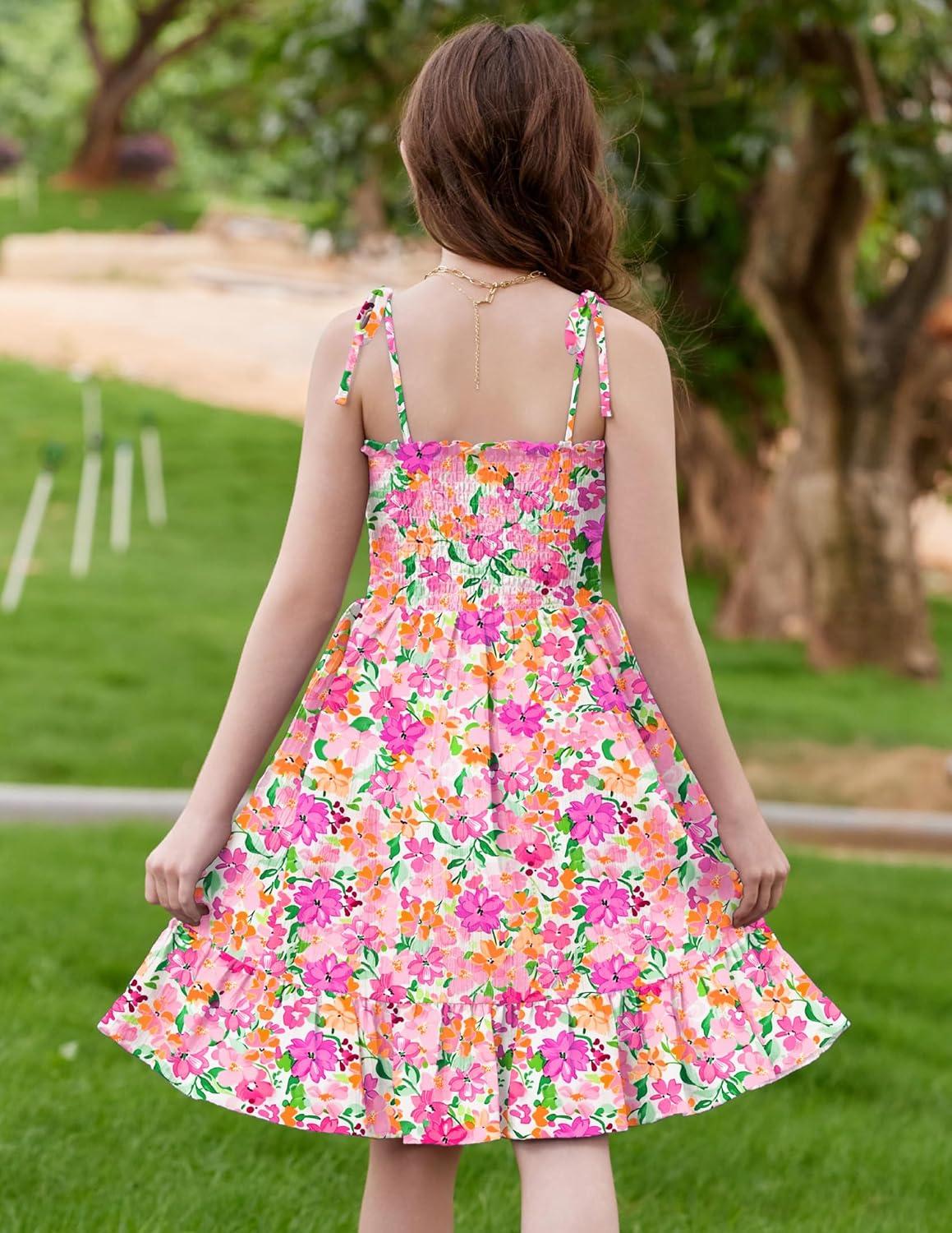image:imageArshiner Girls Summer Dress Tween Spaghetti Strap Smocked Casual Beach Sundress with Pockets 614YPink Floral