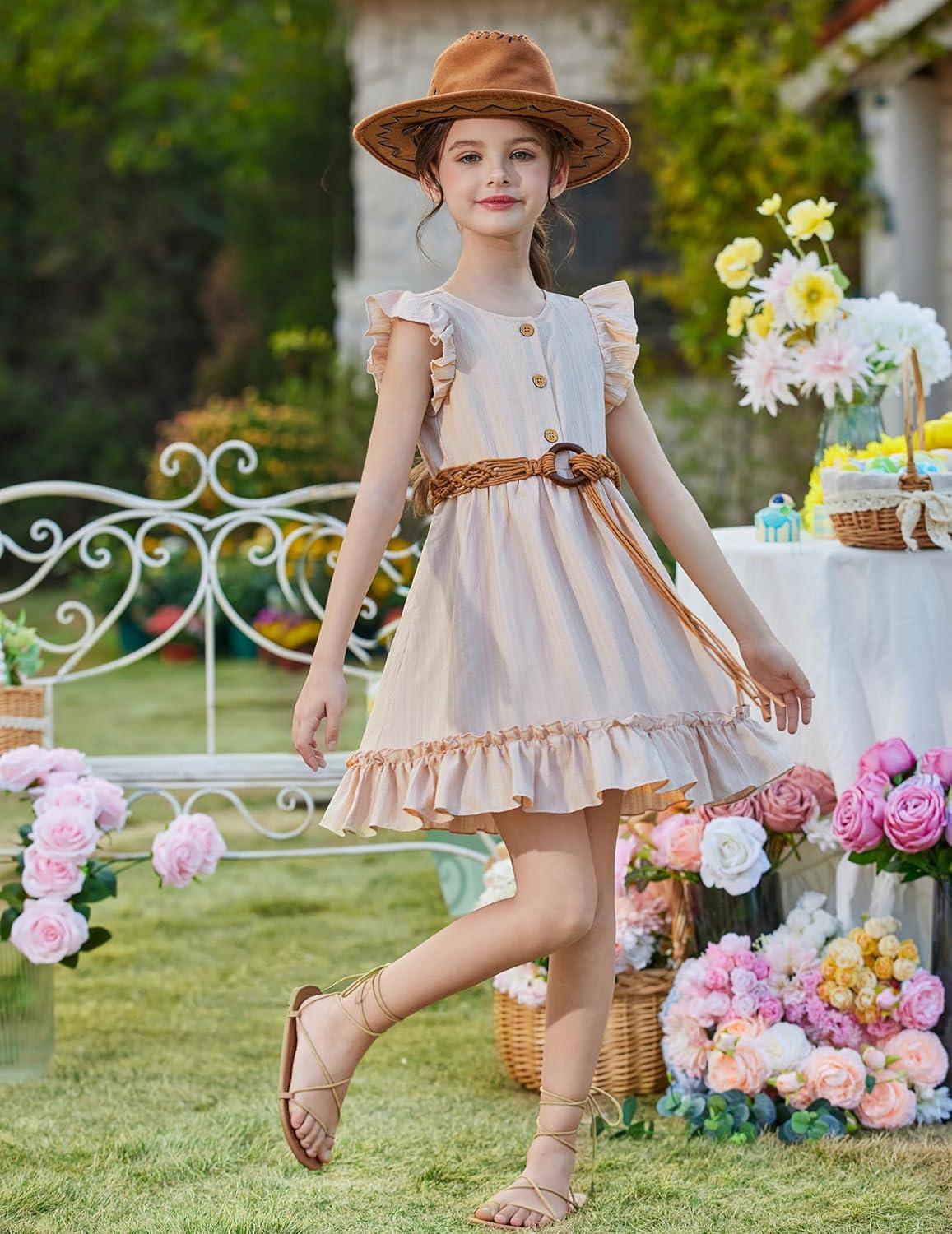 image:imageArshiner Toddler Girls Dress Ruffle Sleeveless Button Down Dresses Summer Beach Casual Sundress with Pocket for 17YBeige