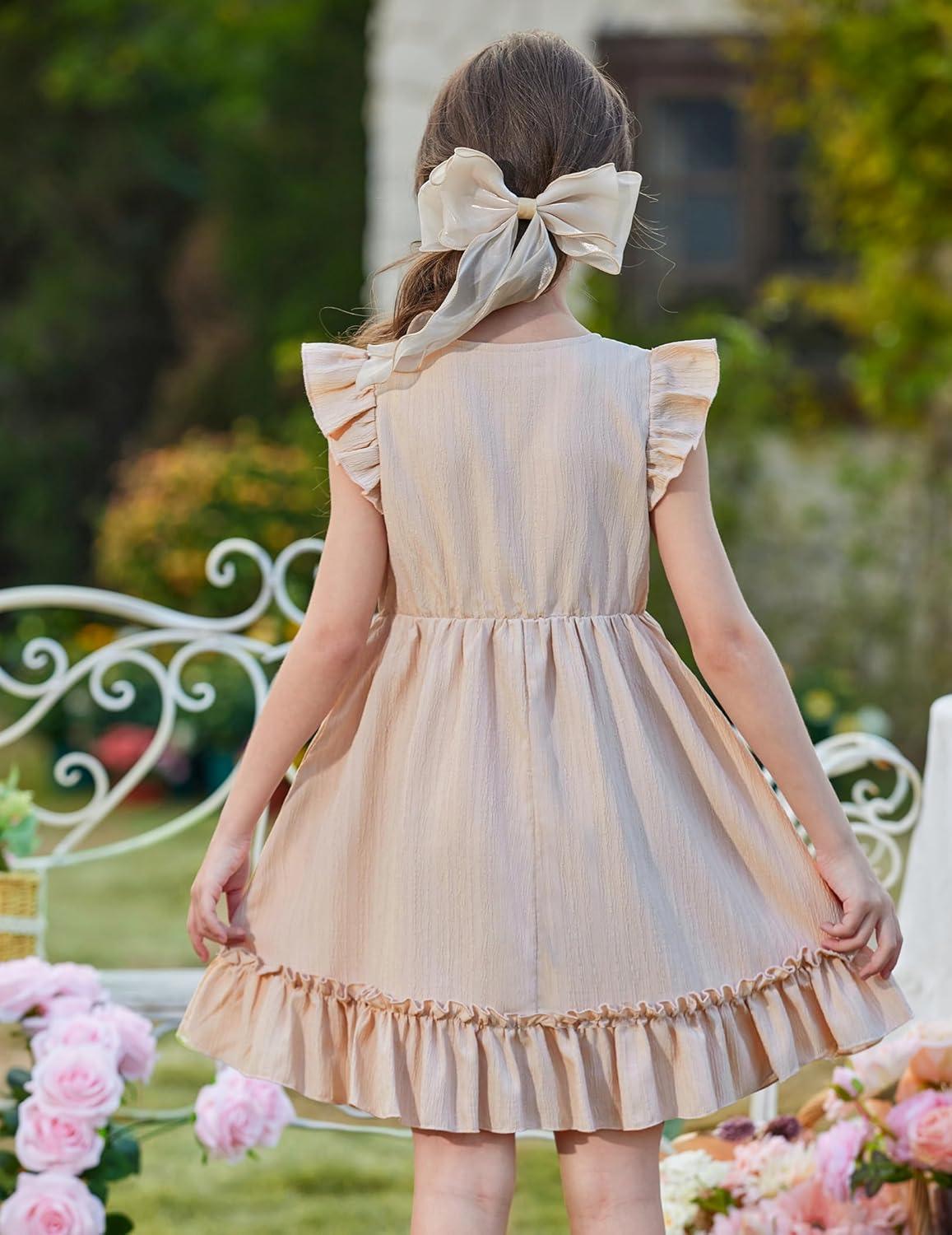 image:imageArshiner Toddler Girls Dress Ruffle Sleeveless Button Down Dresses Summer Beach Casual Sundress with Pocket for 17YBeige