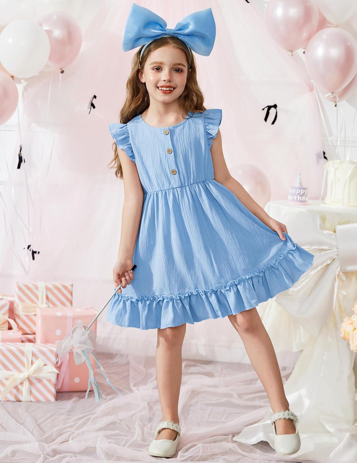 image:imageArshiner Toddler Girls Dress Ruffle Sleeveless Button Down Dresses Summer Beach Casual Sundress with Pocket for 17YBlue