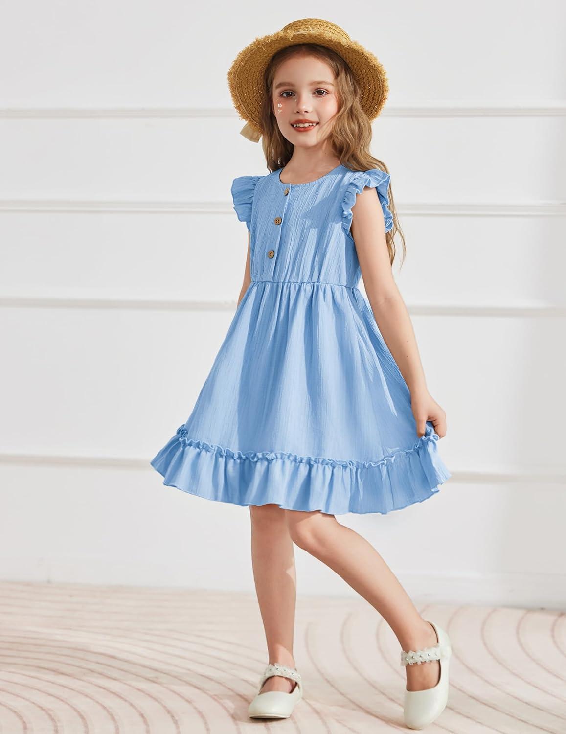 image:imageArshiner Toddler Girls Dress Ruffle Sleeveless Button Down Dresses Summer Beach Casual Sundress with Pocket for 17YBlue