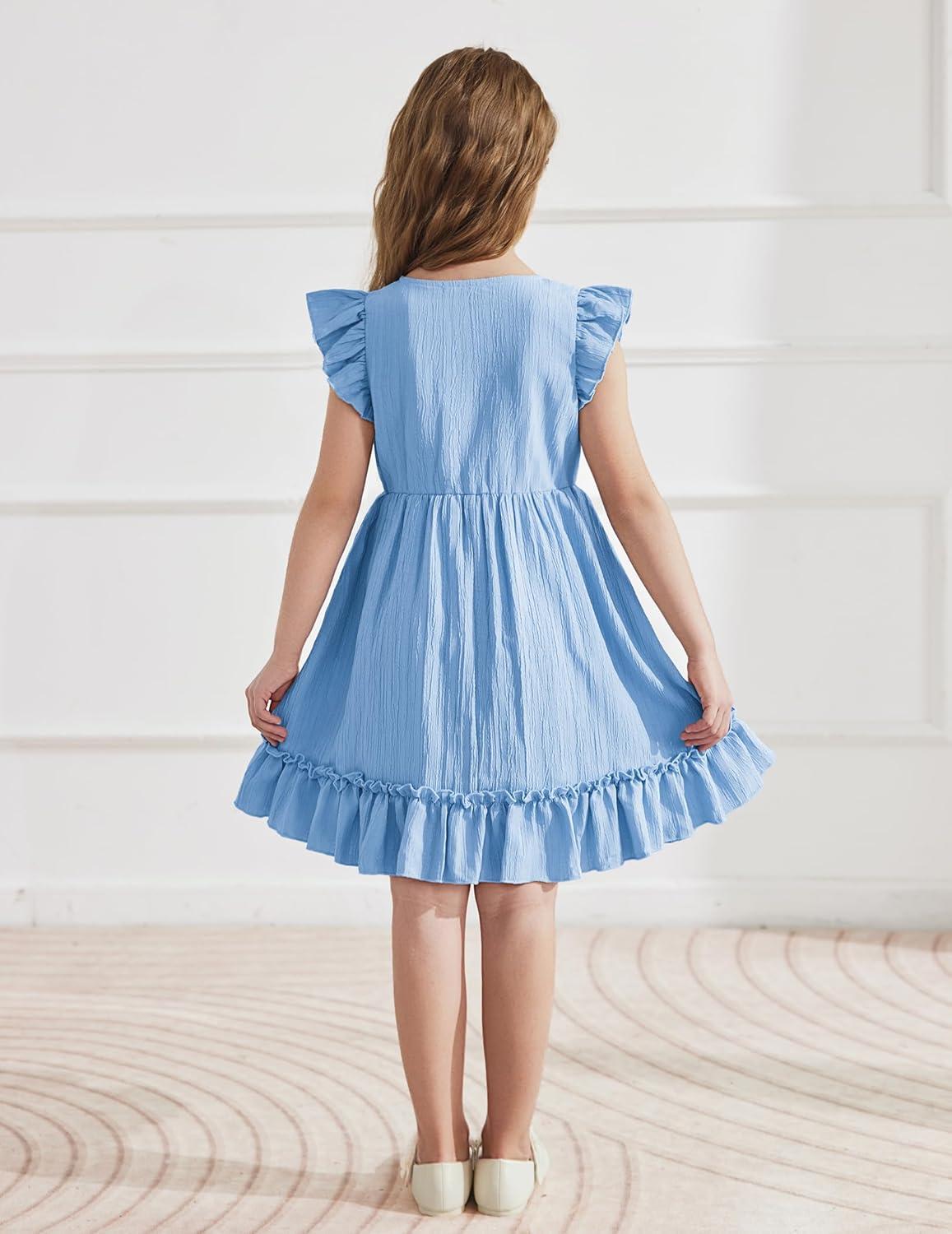 image:imageArshiner Toddler Girls Dress Ruffle Sleeveless Button Down Dresses Summer Beach Casual Sundress with Pocket for 17YBlue
