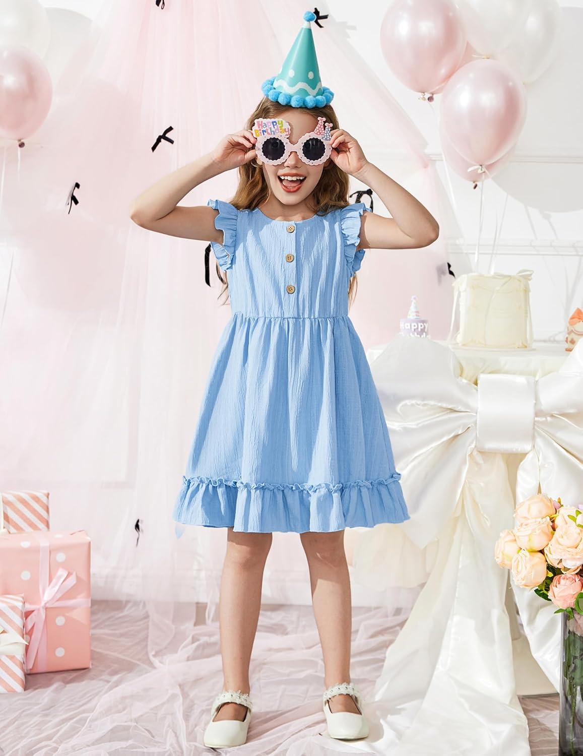 image:imageArshiner Toddler Girls Dress Ruffle Sleeveless Button Down Dresses Summer Beach Casual Sundress with Pocket for 17YBlue